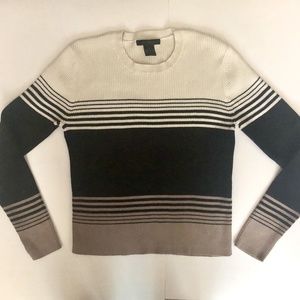 Limited Cotton Ribbed Crew Neck Sweater, small, cream,black, taupe